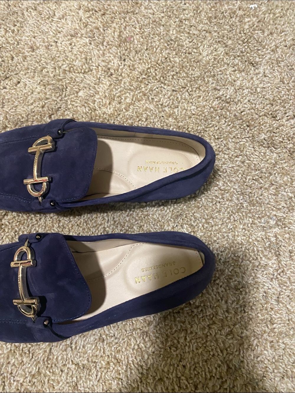 Cole Haan Navy Suede Bit Loafers with Silver Hardware - Picture 3 of 5